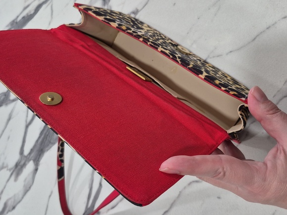 Stuart Weitzman Leopard Mini Bag, Tan & Black Animal Print w Red, Vintage - Picture 12 of 14